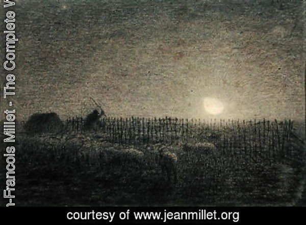 Jean-Francois Millet - The Shepherd at the Fold by Moonlight