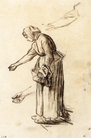 Jean-Francois Millet - Study for a Woman Feeding Chickens