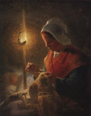 Woman Sewing By Lamplight 1870-1872