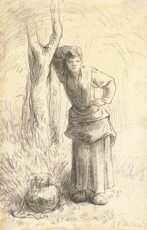 Jean-Francois Millet - Milkmaid Leaning against a Tree
