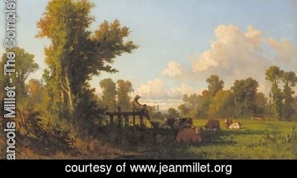 Jean-Francois Millet - A cowherd watching over his flock in the shade