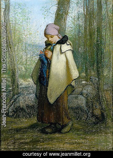 Jean-Francois Millet - The Knitting Shepherdess