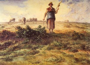 Jean-Francois Millet - A Shepherdess And Her Flock