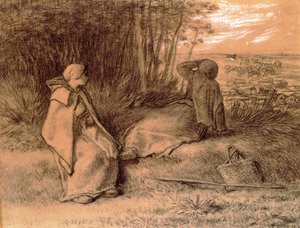 Jean-Francois Millet - Shepherdesses Seated In The Shade