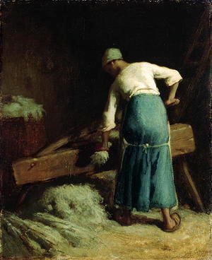 Jean-Francois Millet - Breaking Flax, c.1850-51