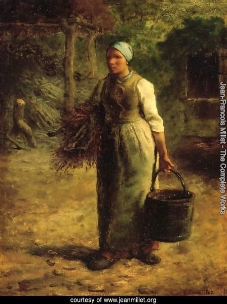 Woman Carrying Firewood and a Pail