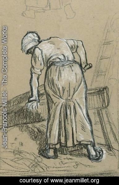 Jean-Francois Millet - Study Of A Woman Breaking Flax