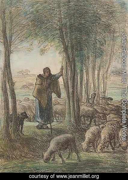 A Shepherdess and Her Flock in the Shade of Trees