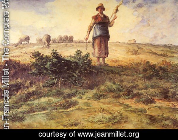 Jean-Francois Millet - A Shepherdess And Her Flock